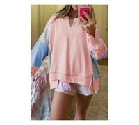 Everyday The Label Women's Apricot Pink Exposed Seam Color Block Patchwork Slit Cuffs Oversize | Size: XL Everyday The Label Multicolor XL