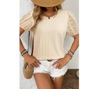 Everyday The Label Women's Apricot Polka Dot Mesh Puff Sleeve Textured Blouse in Beige | Size: Medium Everyday The Label Beige M