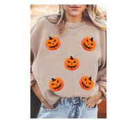Everyday The Label Women's Apricot Twisted Rib Texture Chenille Halloween Pumpkin Patched Drop in Peach | Size: XL Everyday The Label Peach XL