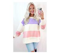 Everyday The Label Women's Beige Colorblock Patchwork Drop Shoulder Crewneck Sweatshirt | Size: XL Everyday The Label Beige XL