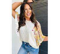 Everyday The Label Women's Beige Floral Patchwork Half Batwing Sleeve Blouse Blouses | Size: Large Everyday The Label Beige L