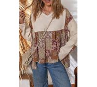 Everyday The Label Women's Beige Paisley Ethnic Print Contrast Patchwork Long Sleeve Loose Top | Size: Large Everyday The Label Beige L