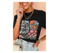Everyday The Label Women's Black bloom where you are planted Floral Printed T-Shirt | Size: Medium Everyday The Label Black M