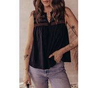 Everyday The Label Women's Black Colorful Shirred Yoke Notched V Neck Tank Top | Size: Medium Everyday The Label Black M