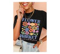 Everyday The Label Women's Black FLOWER MARKET Cotton Blend T-Shirt | Size: Small Everyday The Label Black S