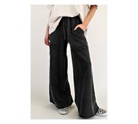 Everyday The Label Women's Black Mineral Wash Exposed Seam Drawstring High Waist Wide Leg Cargo | Size: 14 Everyday The Label Black 14