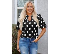 Everyday The Label Women's Black Polka Dot Print Shirred Yoke Notched Neck Balloon Sleeve Blouse | Size: Large Everyday The Label Black L
