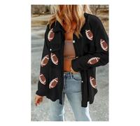 Everyday The Label Women's Black Sequined Rugby Flap Pockets Buttoned Shacket | Size: XL Everyday The Label Black XL