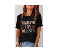 Everyday The Label Women's Black Thankful Grateful Blessed Leopard Print Crewneck T-Shirt | Size: Medium Everyday The Label Black M