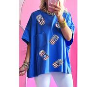 Everyday The Label Women's Blue Sequined American Flag Pop Can Pattern Oversized Tee Graphic Tees | Size: Medium Everyday The Label Blue M