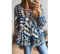 Everyday The Label Women's Blue Zebra Print Tied Front Puff Sleeve Top | Size: Large Everyday The Label Blue L
