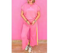 Everyday The Label Women's Bonbon Color Contrast Crewneck T-Shirt & Wide Leg High Waist Pants | Size: Medium Everyday The Label Multicolor M