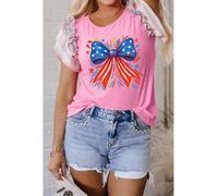 Everyday The Label Women's Bonbon Independence Celebration Bowknot Graphic Ruffled Sleeve Ribbed | Size: Large Everyday The Label Multicolor L