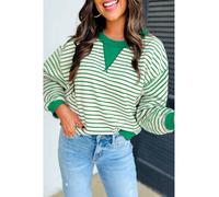 Everyday The Label Women's Bright Green Striped Exposed Seam Patchwork Loose Pullover Top | Size: Small Everyday The Label Multicolor S