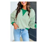 Everyday The Label Women's Bright Green Striped Exposed Seam Patchwork Loose Pullover Top | Size: XL Everyday The Label Multicolor XL