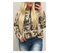 Everyday The Label Women's Brown Bow Horseshoe Print Checkered Plus Size Sweater | Size: 4XL Everyday The Label Brown 4XL