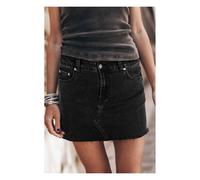 Everyday The Label Women's Carbon Grey Mineral Wash Ripped Raw Hem Denim Mini Skirt in Dark Grey | Size: 16 Everyday The Label Dark Grey 16