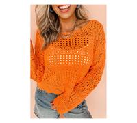 Everyday The Label Women's Carrot Solid Color Open Crochet Scallop Edge Sweater in Orange | Size: Large Everyday The Label Orange L