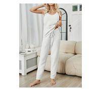 Everyday The Label Women's Cozy Fuzzy V-Neck Cami & Pants Lounge Set - White | Size: Small Everyday The Label White S