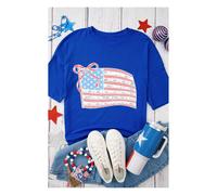 Everyday The Label Women's Dark Blue Bowknot Floral American Flag Print Side Slit 4th July T | Size: Medium Everyday The Label Dark Blue M