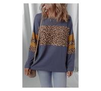 Everyday The Label Women's Dark Blue Leopard Colorblock Patchwork Long Sleeve Drop Shoulder Top | Size: Small Everyday The Label Dark Blue S