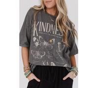 Everyday The Label Women's Dark Grey Kindness Butterflies Graphic Mineral Wash Loose Tee Graphic | Size: Small Everyday The Label Multicolor S