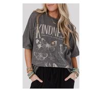 Everyday The Label Women's Dark Grey Kindness Butterflies Graphic Mineral Wash Loose Tee | Size: Small Everyday The Label Multicolor S