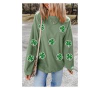 Everyday The Label Women's Grass Green Ribbed Four Leaf Clover Graphic St. Patricks Pullover in Bright Green | Size: 22 Everyday The Label Bright Green 22