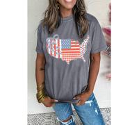 Everyday The Label Women's Gray American Flag Bow Map Graphic Tee in Grey | Size: Large Everyday The Label Grey L