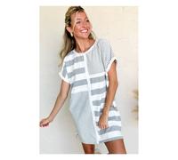 Everyday The Label Women's Gray Stripe Mixed Printed Short Sleeve Shift Mini T-Shirt Dress | Size: Large Everyday The Label Multicolor L