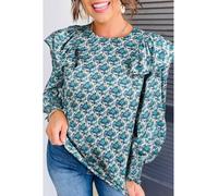 Everyday The Label Women's Green Abstract Print Shirred Cuff Puff Sleeve Blouse | Size: Large Everyday The Label Green L