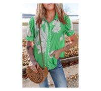 Everyday The Label Women's Green Floral Ric Rac Edge Puff Sleeve Button Up Summer Shirt | Size: Medium Everyday The Label Green M