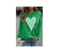 Everyday The Label Women's Green Lucky Clover Heart Graphic Raglan Sleeve Sweatshirt | Size: Medium Everyday The Label Green M
