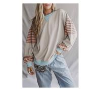 Everyday The Label Women's Jet Stream Striped Colorblock Patchwork Drop Shoulder Sweatshirt in Cool White | Size: Medium Everyday The Label Cool White M