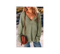 Everyday The Label Women's Jungle Green Loose Eyelet V Neck Drop Shoulder Sweater | Size: XL Everyday The Label Multicolor XL
