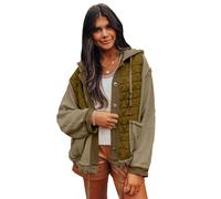 Everyday The Label Women's Jungle Green Quilted Textured Patchwork Loose Fit Hooded Jacket | Size: XL Everyday The Label Multicolor XL