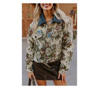 Everyday The Label Women's Khaki Floral Print Zip Up Contrast Collared Jacket in Beige | Size: Large Everyday The Label Beige L