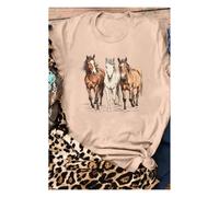 Everyday The Label Women's Khaki Gallant Horses Printed Casual T-Shirt | Size: 24 Everyday The Label Khaki 24