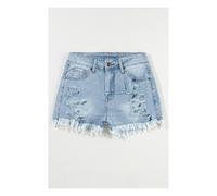 Everyday The Label Women's Light Blue Distressed Ripped Raw Hem High Waist Denim Shorts | Size: 12 Everyday The Label Light Blue 12