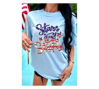 Everyday The Label Women's Light Blue Stars & Stripes Graphic July 4th Patriotic Tee | Size: Large Everyday The Label Light Blue L