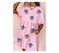 Everyday The Label Women's Light Pink American Flag Inspired Sequin Disco Ball Patched Shift Mini | Size: XL Everyday The Label Light Pink XL