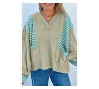 Everyday The Label Women's Meadow Mist Green Exposed Seam Waffle Striped Patchwork Baggy Pullover | Size: XL Everyday The Label Multicolor XL
