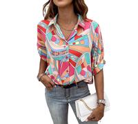 Everyday The Label Women's Multicolor Abstract Geometry Print Half Puff Sleeve Loose Shirt | Size: Large Everyday The Label Multicolor L
