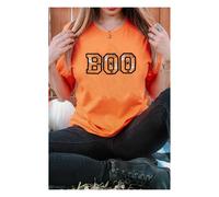 Everyday The Label Women's Orange BOO Halloween Ghost Spider Embroidered Graphic Tee | Size: Small Everyday The Label Orange S