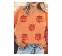 Everyday The Label Women's Orange Sequin Pumpkin Patched Twisted Rib Baggy Sweatshirt | Size: Small Everyday The Label Orange S