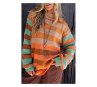 Everyday The Label Women's Orange Stripe Color Block High Neck Drop Shoulder Cozy Sweater | Size: Medium Everyday The Label Multicolor M