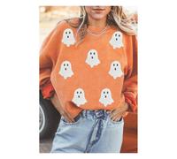 Everyday The Label Women's Orange Twisted Ribbed Texture Halloween Ghost Sequin Patched | Size: Small Everyday The Label Orange S