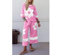 Everyday The Label Women's Orchid Bouquet Big Flower Patched Raw Seam Color Block 2 Piece Loose | Size: Large Everyday The Label Multicolor L