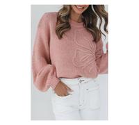 Everyday The Label Women's Peach Blossom Big Flower Accent Bubble Sleeve Drop Shoulder Sweater in Pink | Size: Small Everyday The Label Pink S