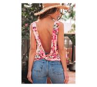 Everyday The Label Women's Pink Floral Round Neck Twisted Cut Out Back Tank Top | Size: Medium Everyday The Label Pink M